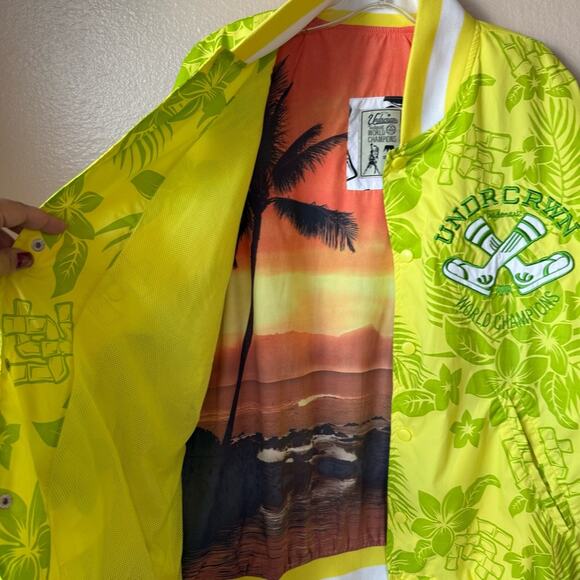Undrcrwn Hawaiian Style Varsity Bomber Lime Green Floral Jacket NWOT Size Small - Picture 5 of 7